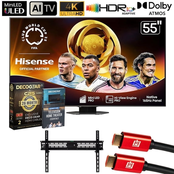 Hisense 55" U8 Series Mini-LED ULED 55U8QG, QLED, Full Array Smart TV Bundle with CPS Exclusive 26 Month Protection, HDMI Cable, Wall Mount and Deco Gear Complete Home Theater Beginner's Guidebook