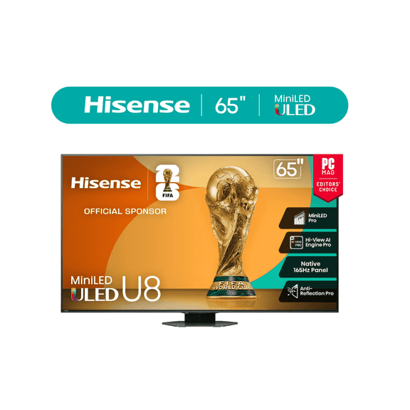 Hisense 65" Class U8 Series Mini-LED QLED 4K UHD Google Smart TV, 5000 Nits, 165Hz Game Mode Ultra, Dolby Vision IQ & Atmos
