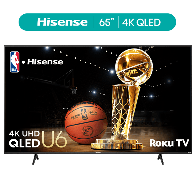 Hisense 65" Class U6HR Series QLED 4K UHD Roku Smart TV (65U6HR, 2024 Model) - QLED, Dolby Vision Atmos, Motion Rate 240, Full Array Local Dimming, Voice Remote