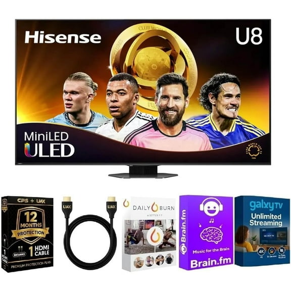 Hisense 65 Inch Class U8 Series 4K Mini-LED QLED UHD Smart Google TV with HDMI Cable, Streaming Bundle & 12 Month CPS Protection Plan