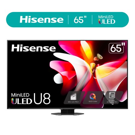 Hisense 65-Inch Class U8 Series Mini-LED ULED 4K UHD Google Smart TV (65U8N) - QLED, Dolby Vision IQ, Dolby Atmos, Full Array Local Dimming Pro, 144Hz Game Mode Pro, Alexa Compatibility