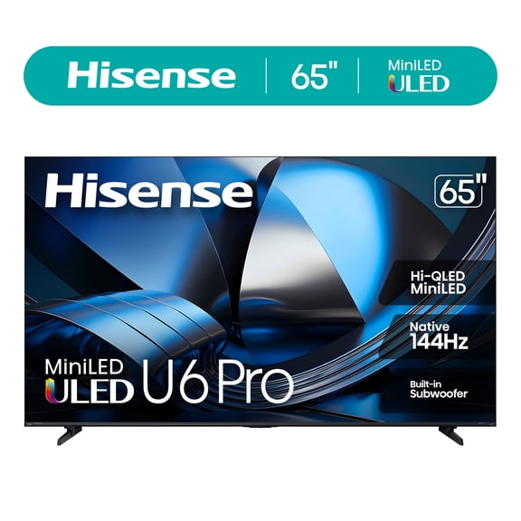 Hisense 65" U6 Pro Series Mini-LED 4K UHD HDR Gaming AI Smart VIDAA TV (65U6SV Pro, 2026 New) - Hi - QLED, Native 144Hz, Motion Rate 480, Dolby Vision & Atmos, HDR10+, Built-in Subwoofer