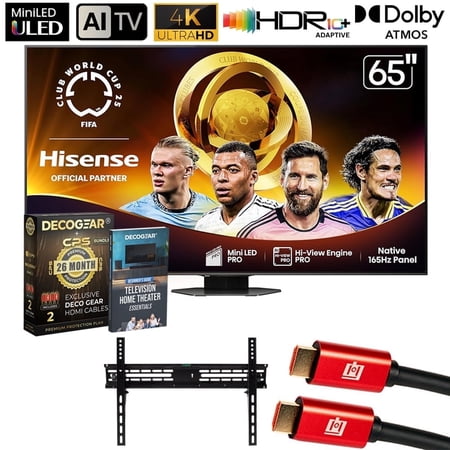 Hisense 65" U8 Series Mini-LED ULED 65U8QG, QLED, Full Array Smart TV Bundle with CPS Exclusive 26 Month Protection, HDMI Cable, Wall Mount and Deco Gear Complete Home Theater Beginner's Guidebook