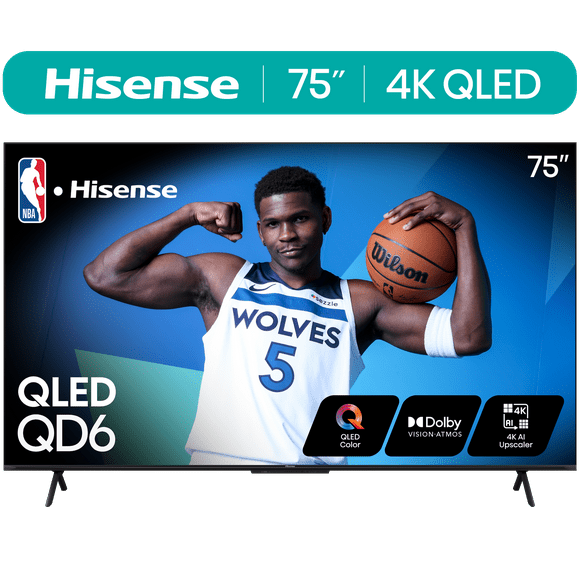 Hisense 75-Inch Class QD6 Series QLED UHD 4K HDR Google Smart TV (75QD6N) - QLED, Dolby Vision, Dolby Atmos, 4K AI Upscaler, Motion Rate 120, HDR 10+, Game Mode Plus, Voice Remote