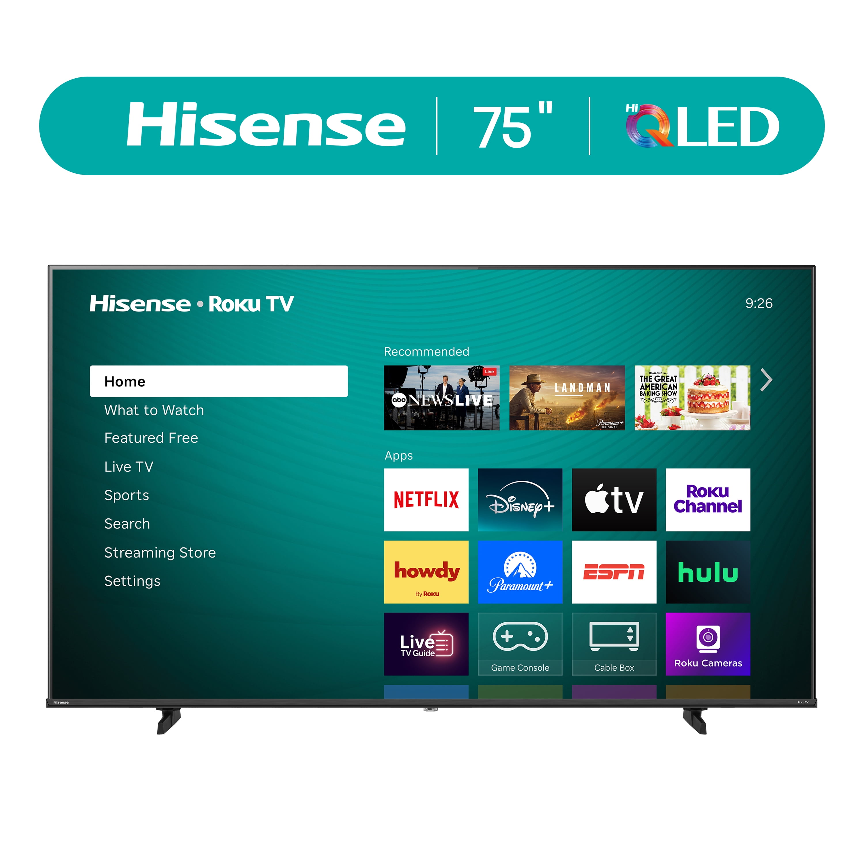 Hisense 75" Class H5 Series Hi-QLED 4K UHD Roku Smart TV (75H5QBR, 2025 Model) - Hi-QLED, Dolby Vision, HDR10, AI Sports Mode, Game Mode Plus, Google Assistant