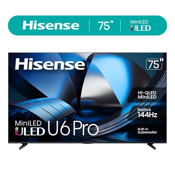 Hisense 75" U6 Pro Series Mini-LED 4K UHD HDR Gaming AI Smart VIDAA TV (75U6SV Pro, 2026 New) - Hi - QLED, Native 144Hz, Motion Rate 480, Dolby Vision & Atmos, HDR10+, Built-in Subwoofer