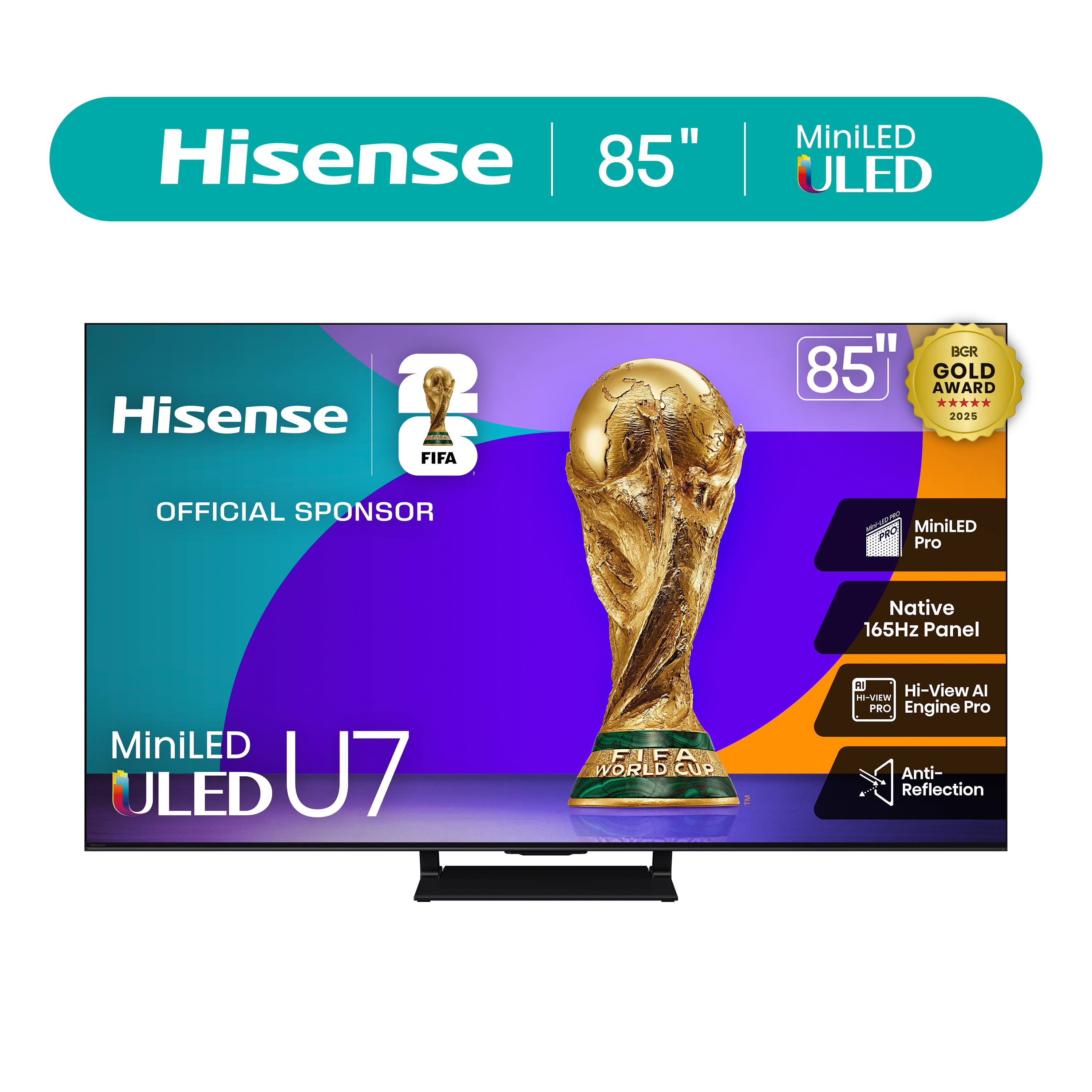 Hisense 85" Class U7 Series Mini-LED ULED 4K UHD Google Smart TV (85U75QG, 2025 Model) - QLED, Native 165Hz, Dolby Vision IQ, Dolby Atmos, Up to 3000 Nits, IMAX Enhanced