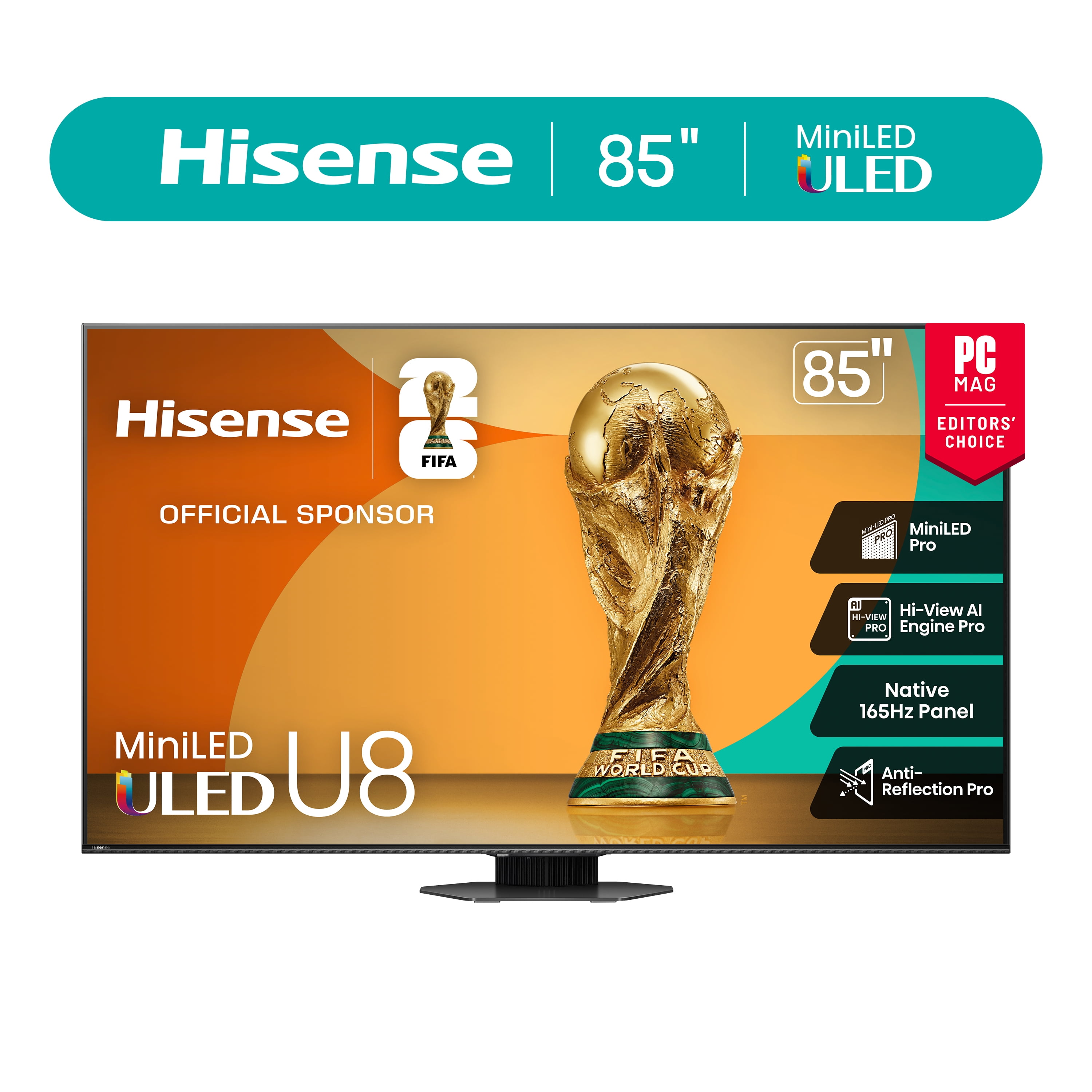 Hisense 85" Class U8 Series Mini-LED ULED 4K UHD Google Smart TV (85U8QG, 2025 Model) - QLED, Native 165Hz, Game Mode Ultra 288 VRR, Dolby Vision IQ, Dolby Atmos, Full Array Local Dimming