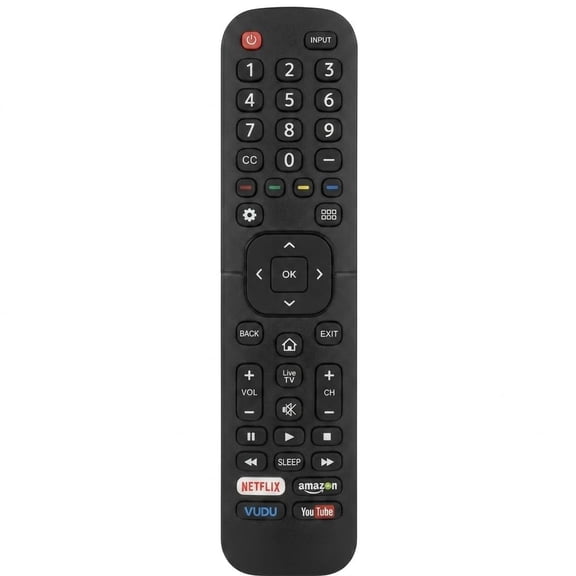 Hisense Smart TV Remote Replacement - Compatible with All Hisense LCD/LED/4K Models - Zero Setup Required - Includes Quick Access Hotkeys for YouTube & VUDU - Ergonomic Universal Controller