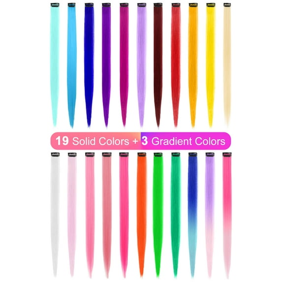 Hisgeru 22 Pcs Colored Hair Extensions, Multi-Colors Party Highlights Clip in Synthetic Hair Extensions 22 inch
