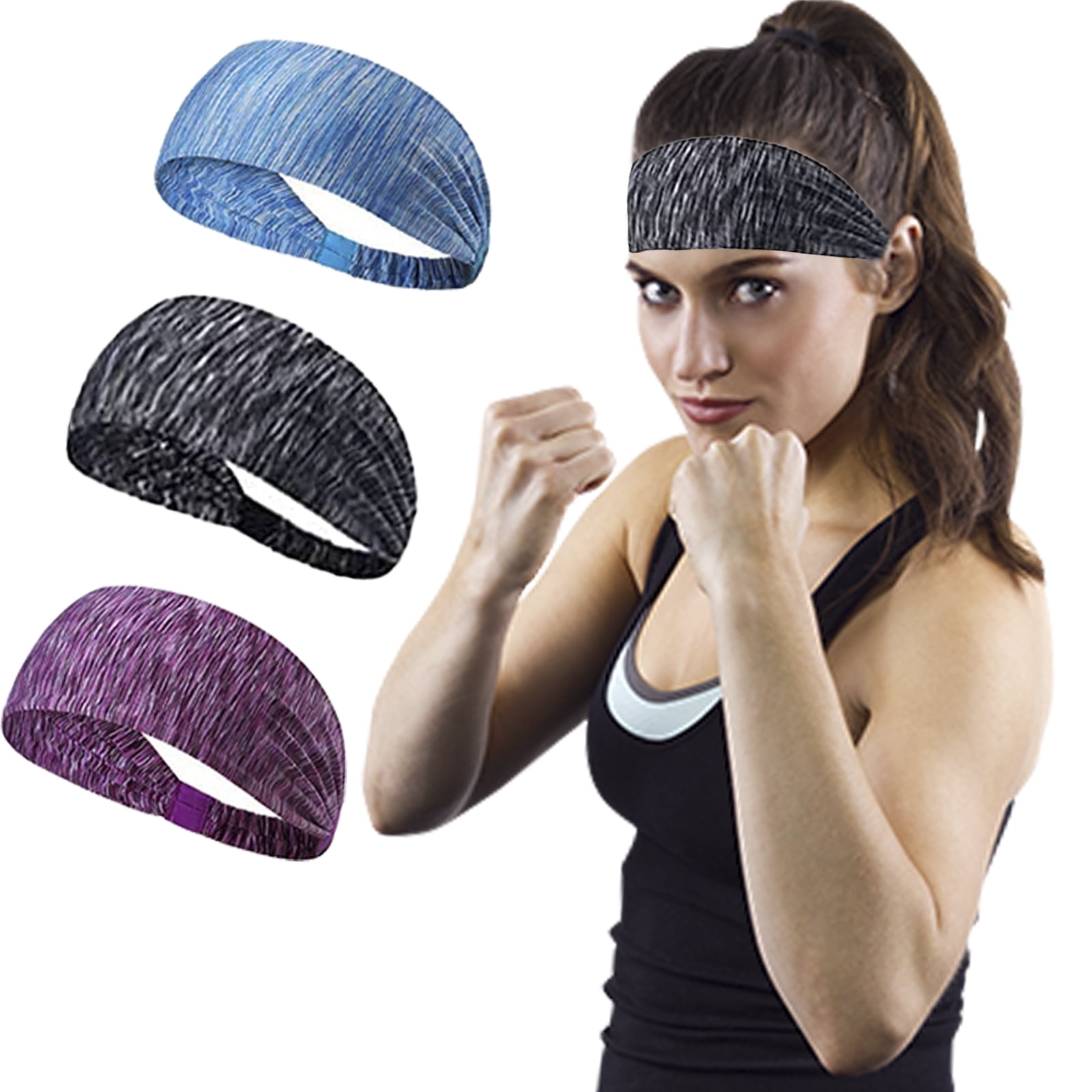 Hisgeru 3 Colors Elastic Polyester Workout Headbands for Women Men