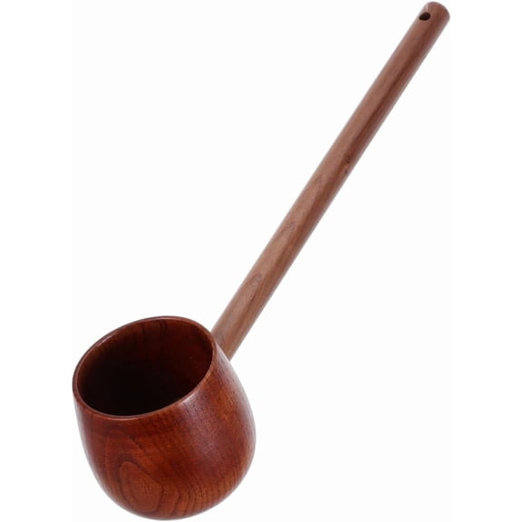 Hishaku Wood Water Ladle - 11.8" Long Handle Japanese Style Dipper | Bath/Sauna Scoop, Deep Serving Soup Spoon for Garden Tea Ceremony