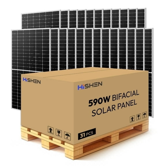 Hishen 590W Bifacial Dual Glass Half-cut Mono Topcon Solar Panel for Rooftop & Off-Grid Use