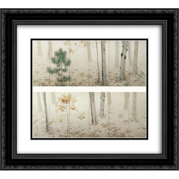 Hishida Shunso 2x Matted 22x20 Black Ornate Framed Art Print 'Fallen Leaves (Ochiba)'