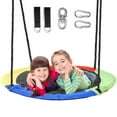thumbnail image 1 of Hishine 43" 700LBS Saucer Tree Swing for Kids, Waterproof Flying Saucer Swing with A Swivel, Hanging Straps, Adjustable Ropes, Round Mat Spinner Swing for indoor/playground swing set,Rainbow, 1 of 6