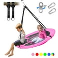 thumbnail image 1 of Hishine 43" 700LBS Saucer Tree Swing for Kids, Waterproof Flying Saucer Swing with A Swivel, Hanging Straps, Adjustable Ropes, Round Mat Spinner Swing for indoor/playground swing set,Pink, 1 of 7