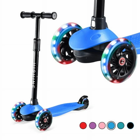 Hishine Kick Scooter for Kids with 3 Light Up Wheels and Adjustable Height for 2-7 Years Old Ages Girls and Boys Toddlers & Children, Lean to Steer, 3-wheeled Scooters, Blue