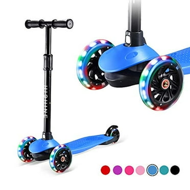 Hishine Kick Scooter for Kids with 3 Light Up Wheels and Adjustable Height for 2-7 Years Old Ages Girls and Boys Toddlers & Children, Lean to Steer, 3-wheeled Scooters, Blue