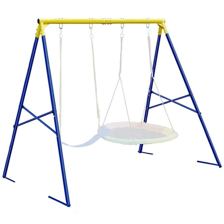 Hishine Swing Stand Metal Frame for Backyard, Heavy Duty Full Steel A-Frame with Ground Stakes, Fits 2 Swings Extra Large Outdoor 550lbs