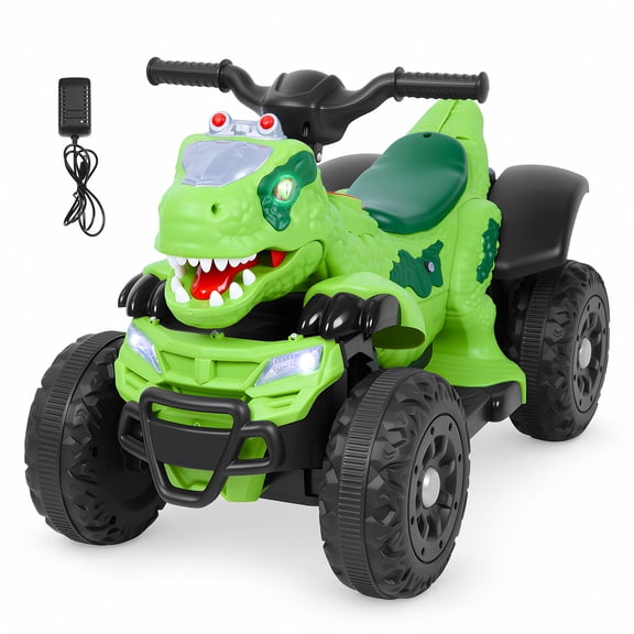 Hislaves 12V Electric Dinosaur Ride on ATV,4-Wheel Toy Car with Music,Microphone Interface,Bluetooth-Compatible & LED Light,1.86MPH Speed,Outdoor Ride on Toy for 2-5 Years