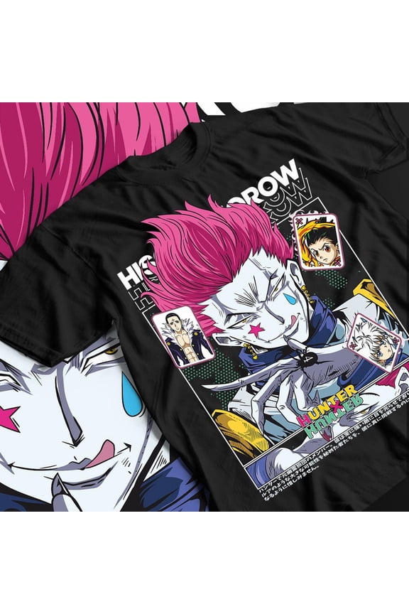 Hisoka Morow Magician Jester Streetwear Graphic Tee, Black Cotton Unisex Anime Style T-Shirt