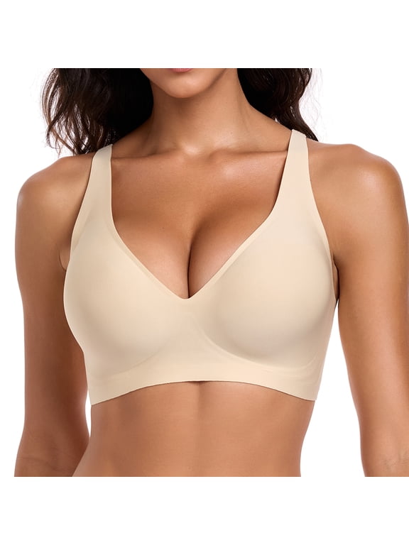 Womens Deep V Bras Wireless Comfortable Bra Supportive No Underwire Bras Tshirt Push Up Bralettes Plunge Seamless Bra