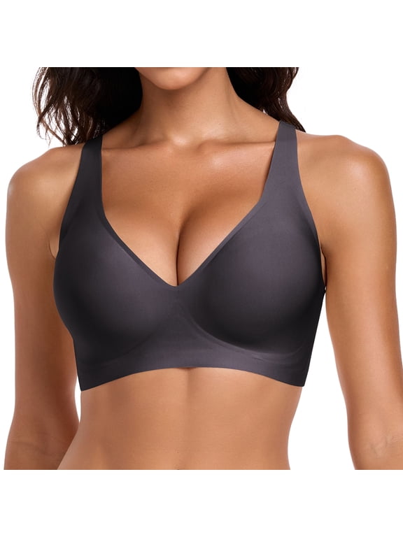 Womens Deep V Bras Wireless Comfortable Bra Supportive No Underwire Bras Tshirt Push Up Bralettes Plunge Seamless Bra