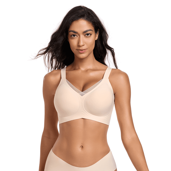 Hisoso Womens Wireless V Mesh Comfortable Bra Seamless Bralette Push Up Bras No Underwire Supportive Tshirt Everyday Bras