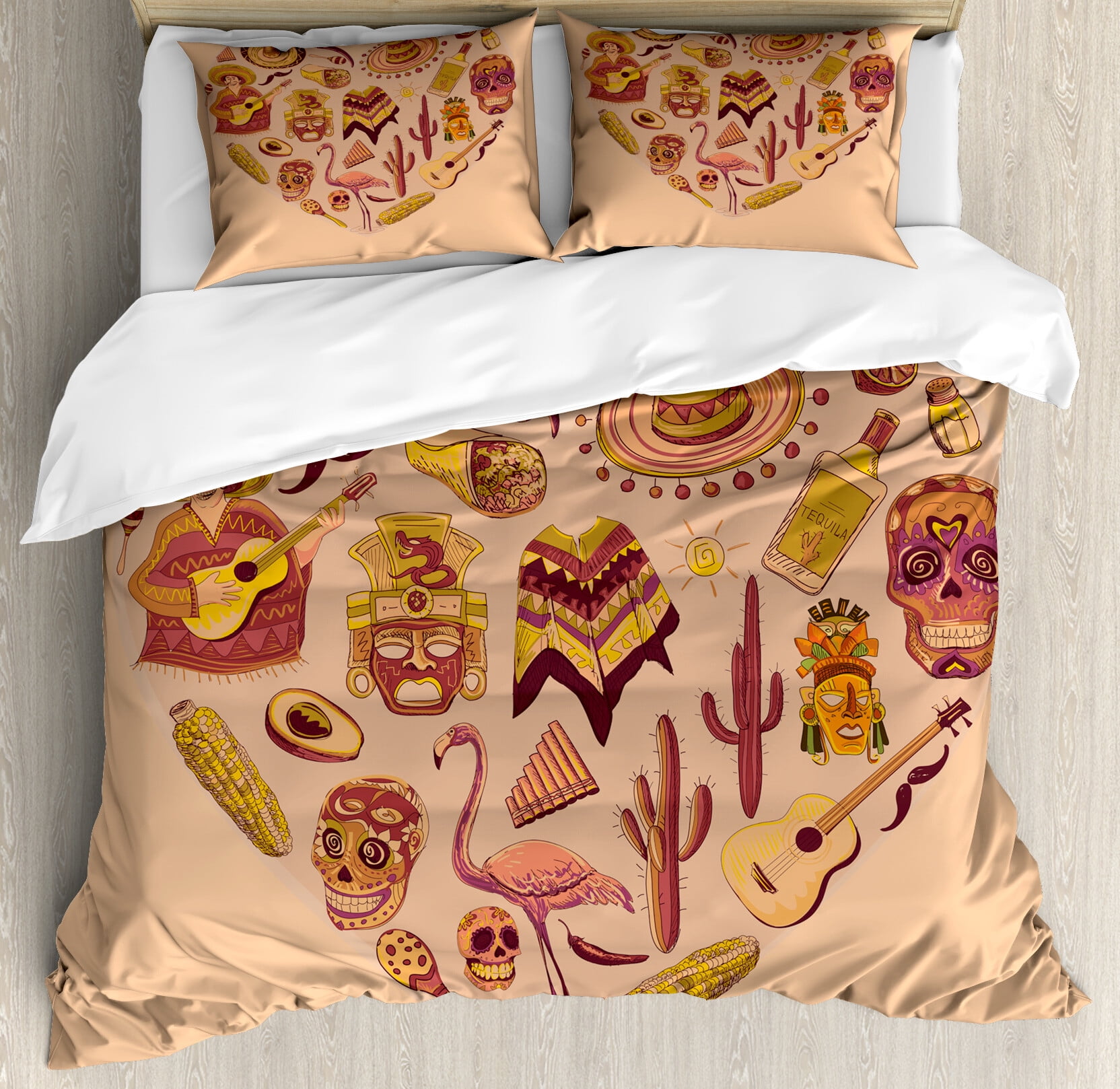 Hispanic Duvet Cover Sets, Latin American Themed Folkloric Cartoonish