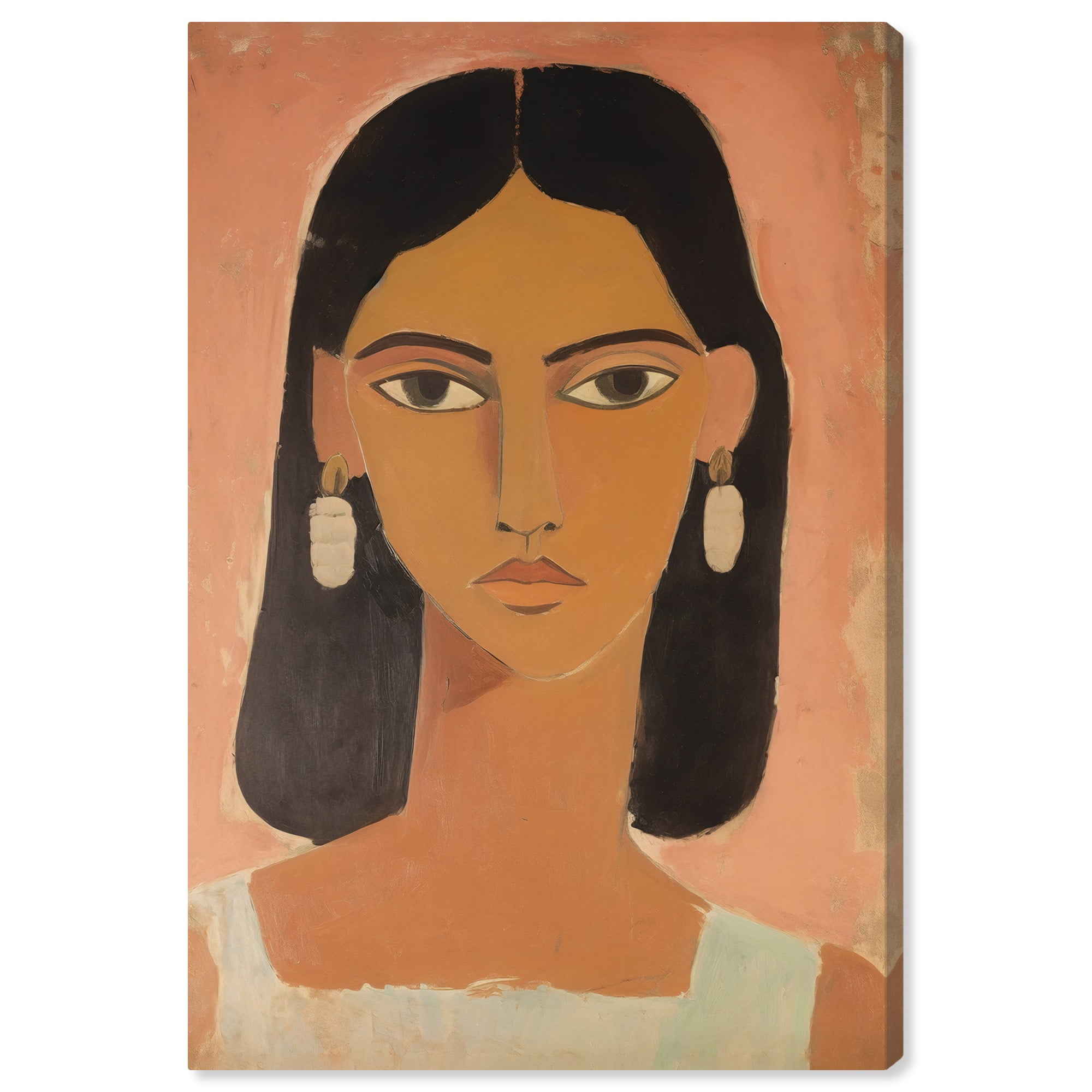 Hispanic Girl Gallery Wrapped Canvas Wall Art in Peach and Black