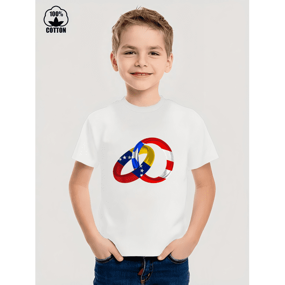 Hispanic Heitage Month With 2 Rings Design Iron-On Graphic Tees With 100% Cotton Fabric,Suitable for Boys And Girls,Size From 3T-13Y,Ideal Gift for Kids