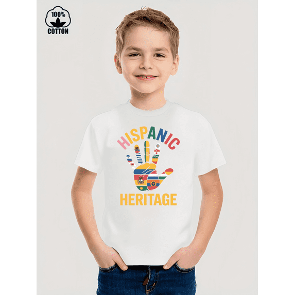 Hispanic Heitage Month Iron-On Graphic Tees With 100% Cotton Fabric,Suitable for Boys And Girls,Size From 3T-13Y,Ideal Gift for Kids