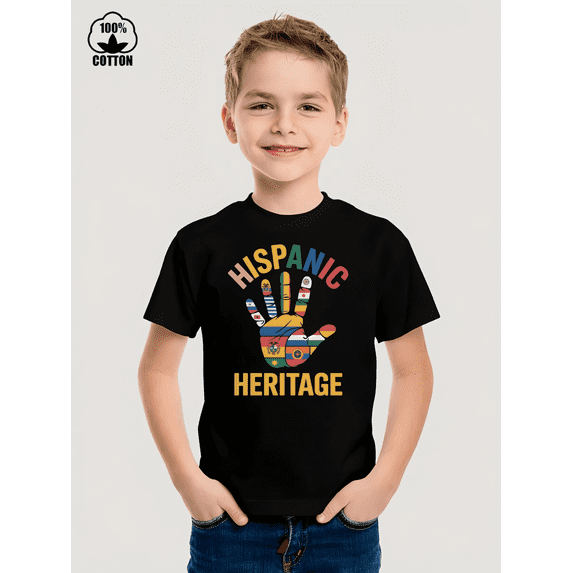 Hispanic Heitage Month Iron-On Graphic Tees With 100% Cotton Fabric,Suitable for Boys And Girls,Size From 3T-13Y,Ideal Gift for Kids