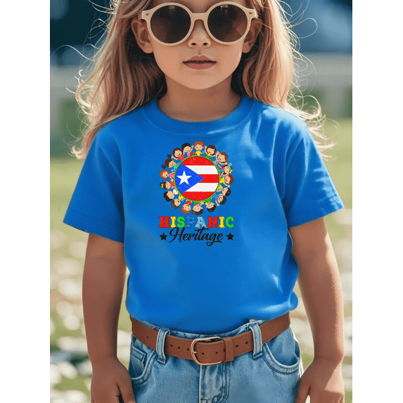 Hispanic Heitage Month Puerto Rican Flag Iron-On Graphic Tees With 100% Cotton Fabric,Suitable for Boys And Girls,Size From 3T-13Y,Ideal Gift for Kids