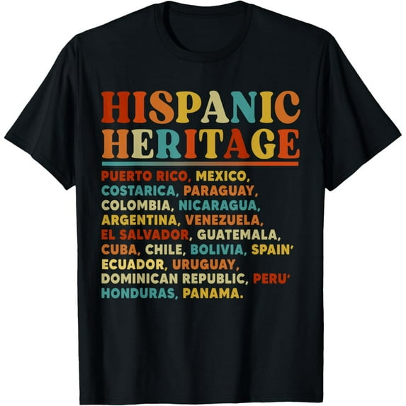 Hispanic Heritage Month All Latin Countries Latino Pride T-ShirtMen and women, Black T-shirt, size: Extra large S-4XL
