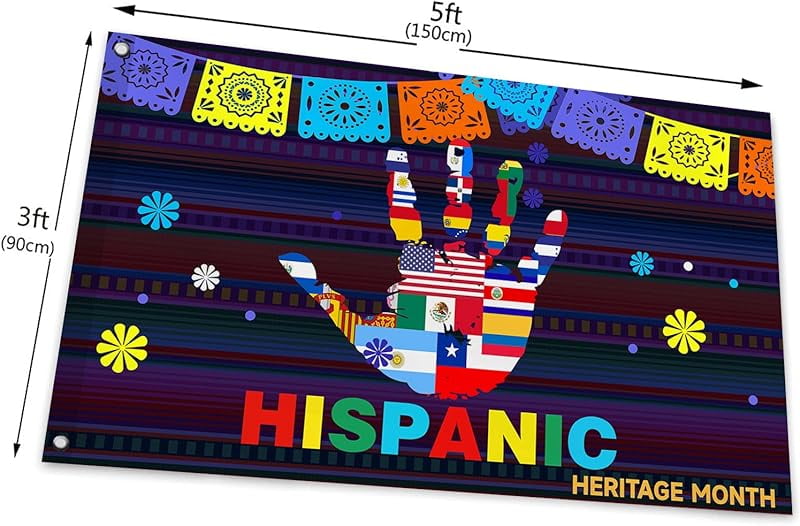 Hispanic Heritage Month Flagge 90x152 Cm – Aus Polyester Mit Messingösen, Für Innen & Außen, Buntes Latino-Design