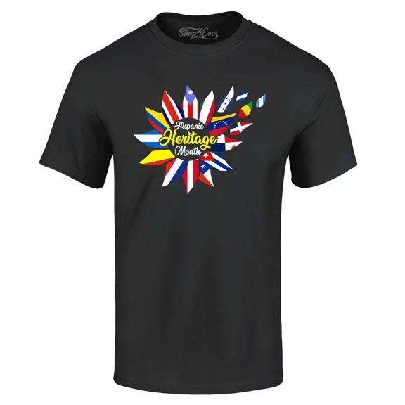 Hispanic Heritage Month Flag Flower T-Shirt Hispanic Shirts, Vintage T-Shirt - All Sizes S-5Xl, Gategoo