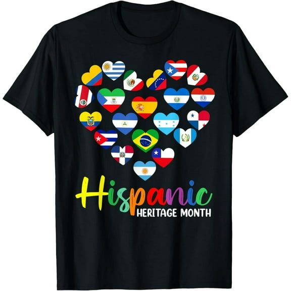 Hispanic Heritage Month Flag Hearts Unisex Cotton Short Sleeve Graphic T-Shirt