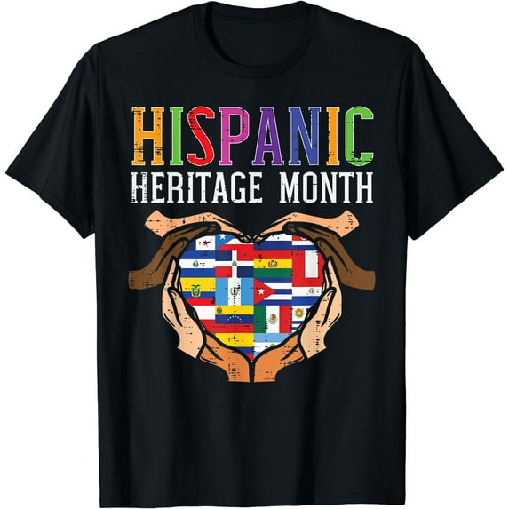 Hispanic Heritage Month Hands Heart Flags Men Women T-Shirt