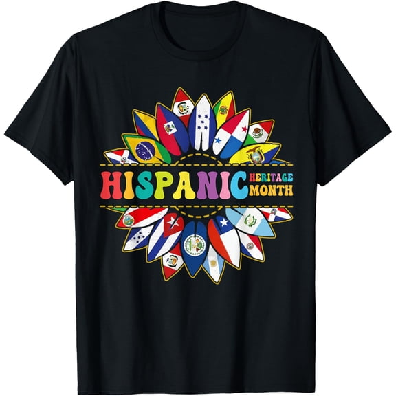 Hispanic Heritage Month Latino Countries Flags Sunflower T-Shirt