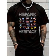 Hispanic Heritage Month Latino Countries Names Maps Vintage Men's Cotton Crew Neck Graphic Tee Casual Short Sleeve Solid T-Shirt