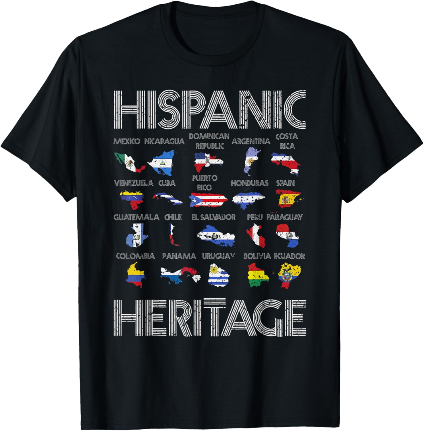 Hispanic Heritage Month Latino Countries Names Maps Vintage TShirt