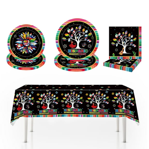 Hispanic Heritage Month Party Supplies Set Plates and Napkins,Tablecloth for National Hispanic Heritage Month Latin American Spanish Classroom School Party Decorations