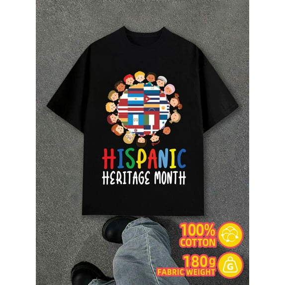 Hispanic Heritage Month for men black 180G 100% Cotton Summer wear Vintage-inspired,comfortable fit Retro Unisex Shirt Crewneck tshirts Casual Unisex Shirt Graphic tshirts