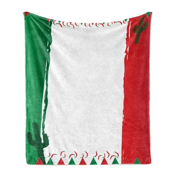 Hispanic Soft Flannel Fleece Throw Blanket, Mexican Themed Graphic in Flag Colors Cactus and Pepper, Cozy Plush for Indoor and Outdoor Use, 50" x 70", Dark Pink Hunter Green, by Ambesonne