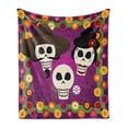 thumbnail image 1 of Hispanic Soft Flannel Fleece Throw Blanket, Traditional Sugar Skulls with Mexican Folk Items and Flowers Cartoon, Cozy Plush for Indoor and Outdoor Use, 50" x 70", Multicolor, by Ambesonne, 1 of 5