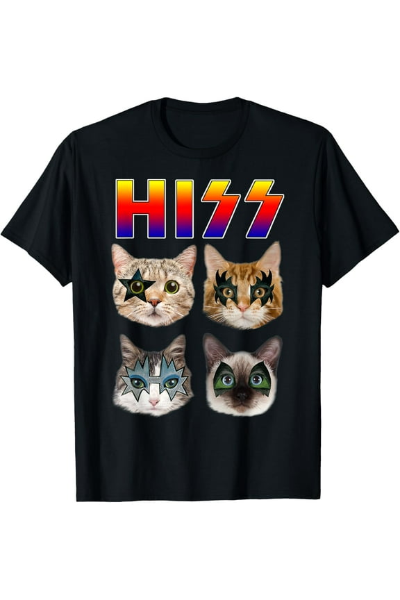 Hiss Funny Cats Kittens Rock Rockin Short Sleeve T-shirt Gift Tee Pun Tee