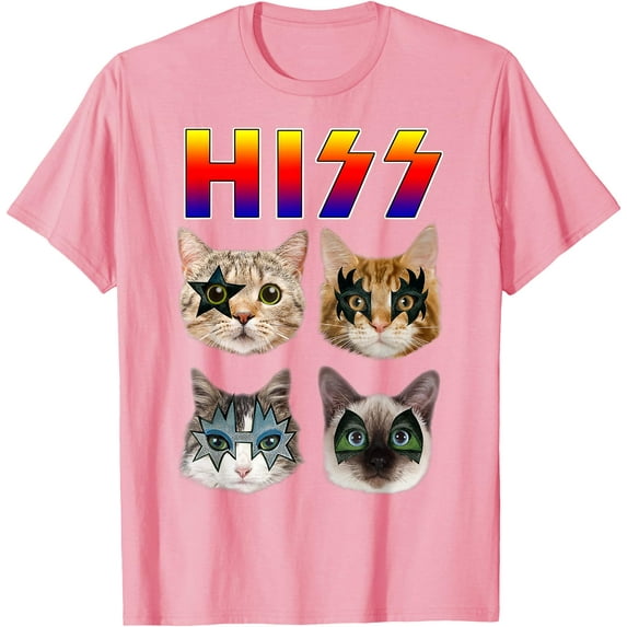 Hiss Funny Cats Kittens Rock Rockin Unisex T-Shirt for Men Women Kids Toddler,Light Pink Color,Size 2XL