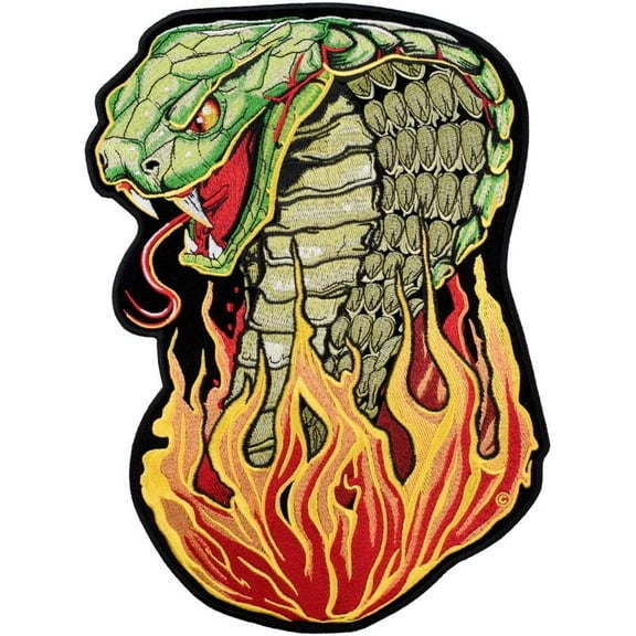 Hissing In Flames Cobra Head Patch, Snake Back Patches
