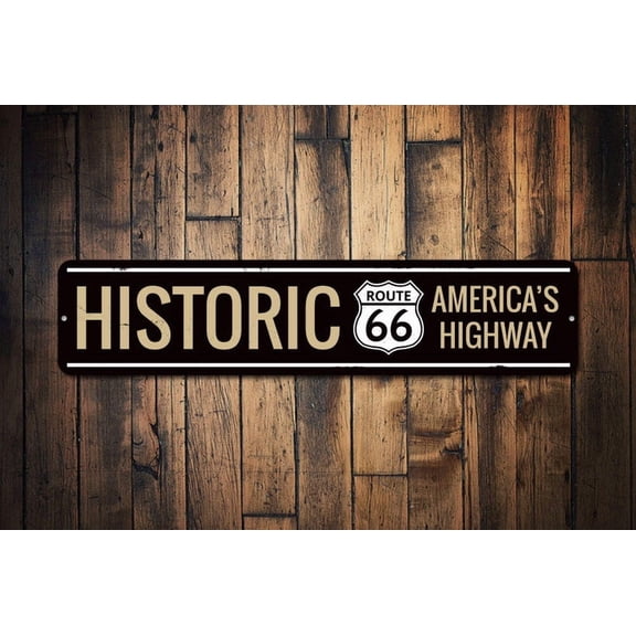 Historic America's Highway Route 66 Sign Road Name & Number Gift Custom Metal Man Cave Decor Route 66 - Size: 16 x 4 Inches